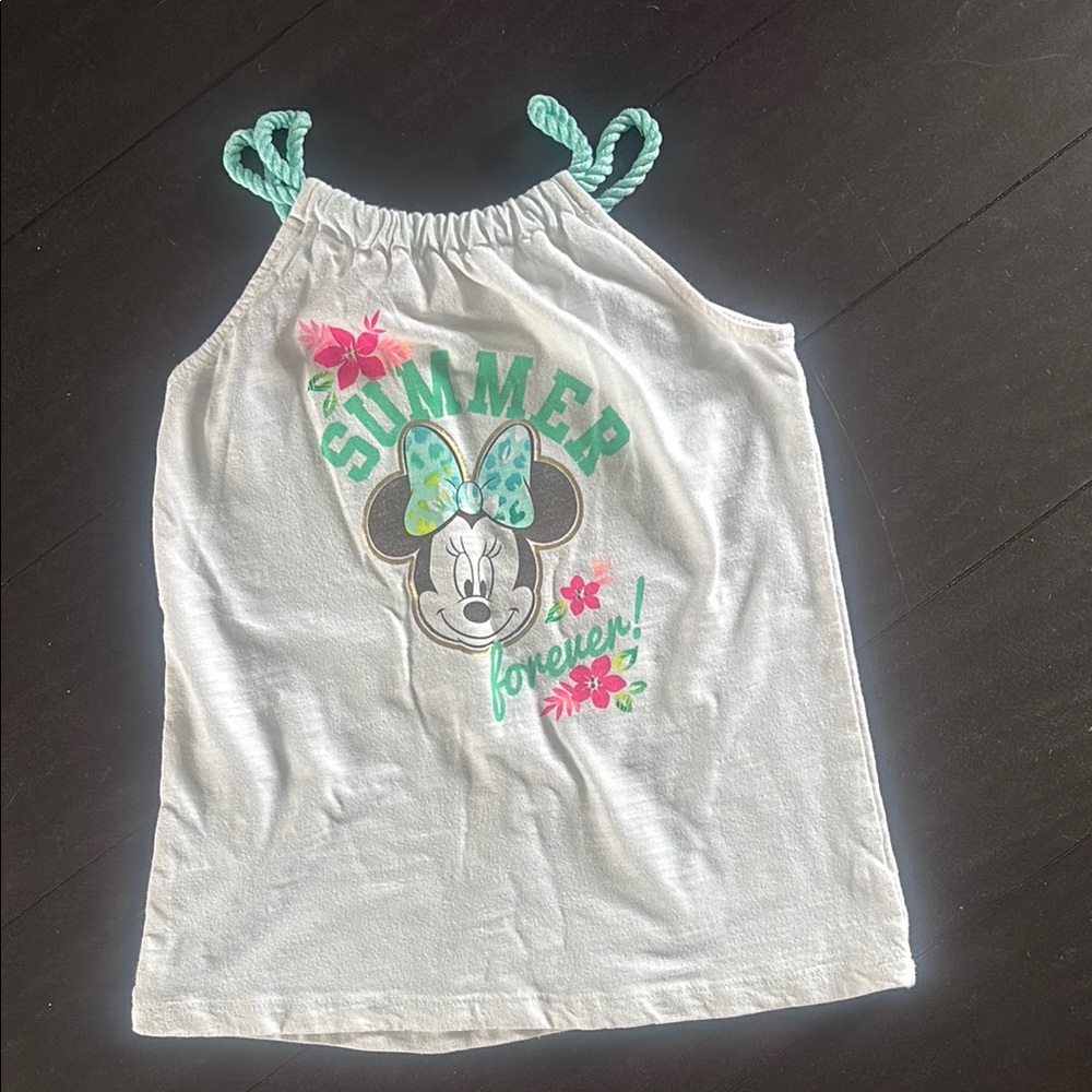 Disney White and Green Tank Top with Tropical Design
